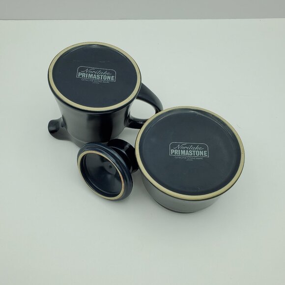 Noritake Primastone Cobalt Navy Blue Creamer Sugar Bowl Spinnaker Creamer Set - Picture 4 of 7